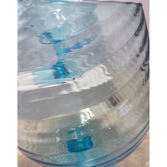 Aqua Blue Swirl Glass Goblets Vase Centerpiece Empoli Style Huge 10" Hand Blown - Picture 4 of 10
